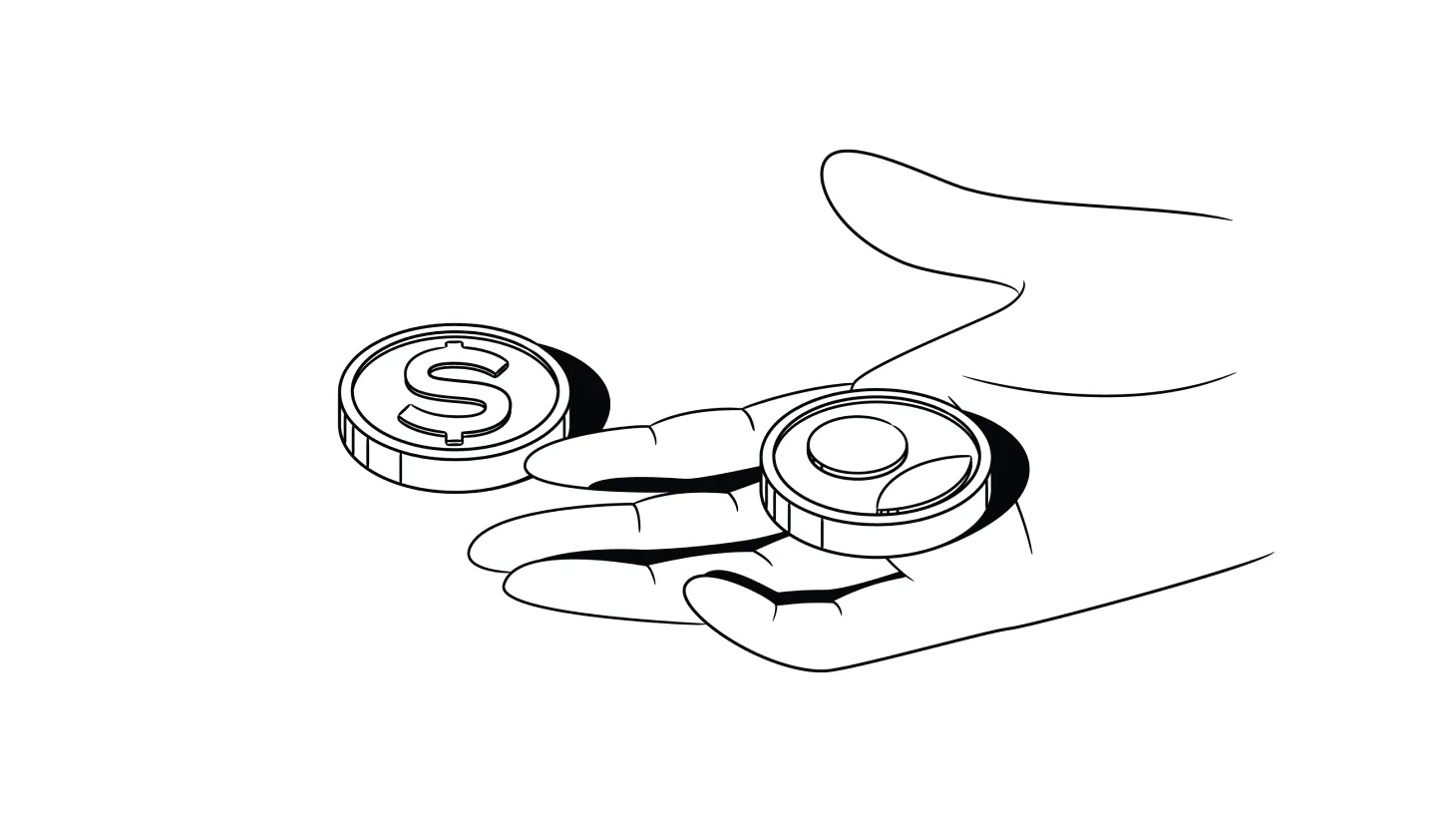 Illustration of a hand holding a social profile icon next to a coin